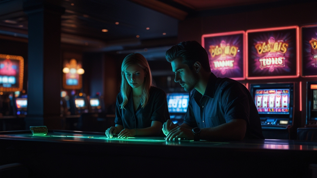 Player following a bonus claim process at a glowing casino cashier screen