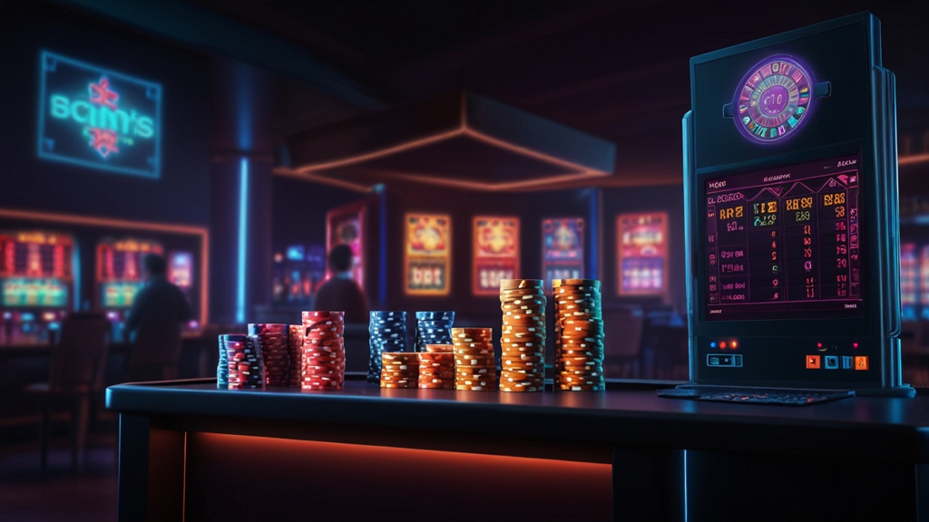 Casino cashier with limit chart, wallet icons, and payment fee symbols
