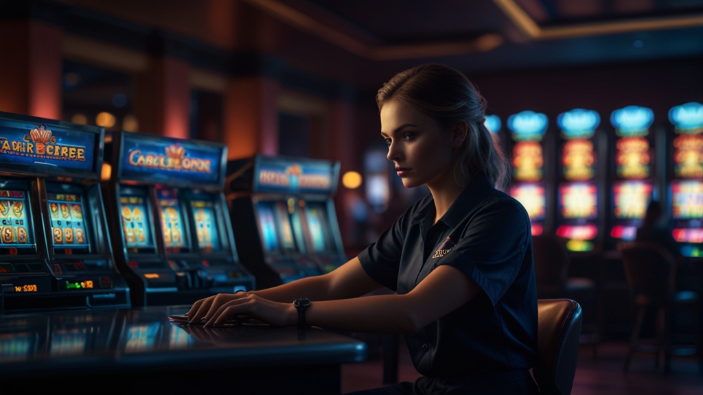 Player entering a promo code on a casino cashier screen beside neon slot machines