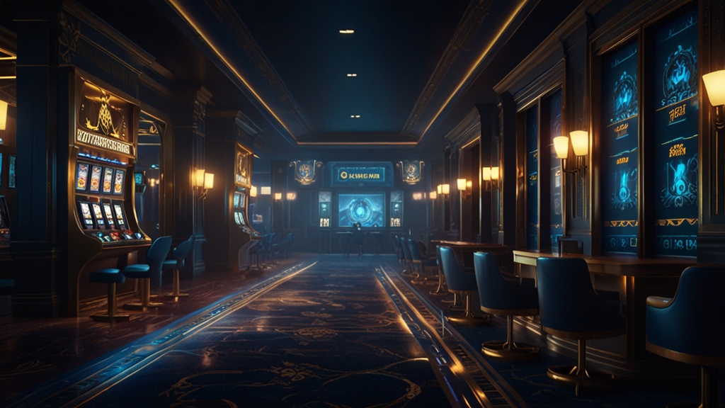 Player at a glowing casino login screen in a dark atmospheric room
